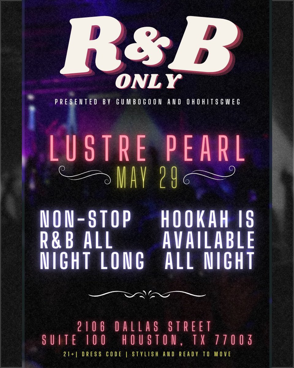 GumboGoon's tweet image. If you’re gonna be in Houston Thursday for #Dreamcon and you’re looking for something to do, come kick it with me and @ohohitsgweg at the R&amp;amp;B Only Party.

-Hookah 💨
-Drinks 🍸
-Vibes 🎉

Link: shorturl.at/JOGl1