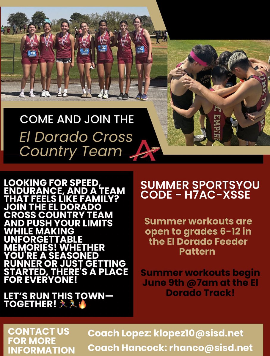 El Dorado High School XC (@edhs_xc) on Twitter photo Join the El Dorado Cross Country family as we prepare for the 24-25 season! <a href="/klopez_EDHS/">Kristen Lopez</a> <a href="/Coach_RHancock/">𝐑𝐚𝐧𝐝𝐲 𝐇𝐚𝐧𝐜𝐨𝐜𝐤 🏀</a>
<a href="/EDAztecs_HS/">Venessa Betancourt</a> <a href="/Coach1Martinez/">Frank Martinez</a> <a href="/SarinanaEDHS/">Jacob Sarinana</a> <a href="/CoachGabaldon/">Norbert Gabaldon</a> Join the El Dorado Cross Country family as we prepare for the 24-25 season! <a href="/klopez_EDHS/">Kristen Lopez</a> <a href="/Coach_RHancock/">𝐑𝐚𝐧𝐝𝐲 𝐇𝐚𝐧𝐜𝐨𝐜𝐤 🏀</a>
<a href="/EDAztecs_HS/">Venessa Betancourt</a> <a href="/Coach1Martinez/">Frank Martinez</a> <a href="/SarinanaEDHS/">Jacob Sarinana</a> <a href="/CoachGabaldon/">Norbert Gabaldon</a>