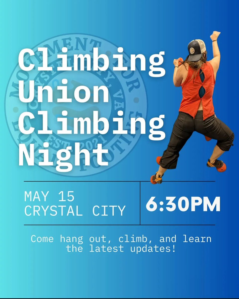 Workers United MARJB (@workersunitedma) on Twitter photo It's Union Night at the Climbing Gym! Come climb & support <a href="/Mvmt4EqlFooting/">Movement For Equal Footing</a> in Crystal City, VA, on Thur the 15th at 6:30 pm as they fight to get a first union contract. Updates will be provided on the contract talks & union pins will be handled out!#climbingworkersunited #1u It's Union Night at the Climbing Gym! Come climb & support <a href="/Mvmt4EqlFooting/">Movement For Equal Footing</a> in Crystal City, VA, on Thur the 15th at 6:30 pm as they fight to get a first union contract. Updates will be provided on the contract talks & union pins will be handled out!#climbingworkersunited #1u