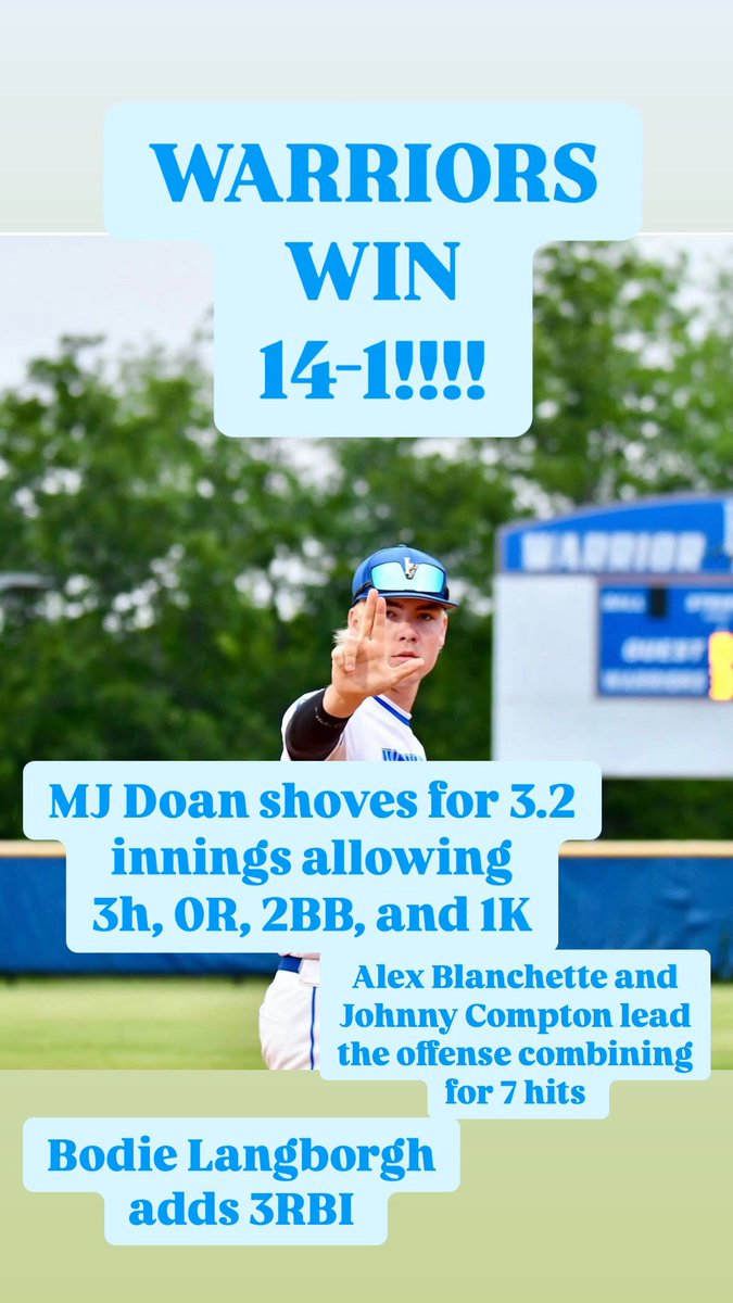 Indian Land Warriors Baseball (@ilhs_baseball) on Twitter photo Warriors Stay Hot with another HUGE Playoff Win Vs. Eastside 14-1!!!! Your Warriors await to see their opponent for Friday. Game time TBD.
<a href="/PrepBaseball_SC/">Prep Baseball South Carolina</a> <a href="/diamondprospect/">Diamond Prospects</a> <a href="/ILHS_Sports/">Indian Land HS Athletics</a> <a href="/BCAofSC/">SC Baseball Coaches</a> <a href="/doanmj1/">MJ Doan</a> <a href="/ABlanchette2025/">Alex Blanchette</a> <a href="/JohnnyCompton22/">Johnny Compton</a> <a href="/BodieLangborgh/">Bodie Langborgh</a> Warriors Stay Hot with another HUGE Playoff Win Vs. Eastside 14-1!!!! Your Warriors await to see their opponent for Friday. Game time TBD.
<a href="/PrepBaseball_SC/">Prep Baseball South Carolina</a> <a href="/diamondprospect/">Diamond Prospects</a> <a href="/ILHS_Sports/">Indian Land HS Athletics</a> <a href="/BCAofSC/">SC Baseball Coaches</a> <a href="/doanmj1/">MJ Doan</a> <a href="/ABlanchette2025/">Alex Blanchette</a> <a href="/JohnnyCompton22/">Johnny Compton</a> <a href="/BodieLangborgh/">Bodie Langborgh</a>