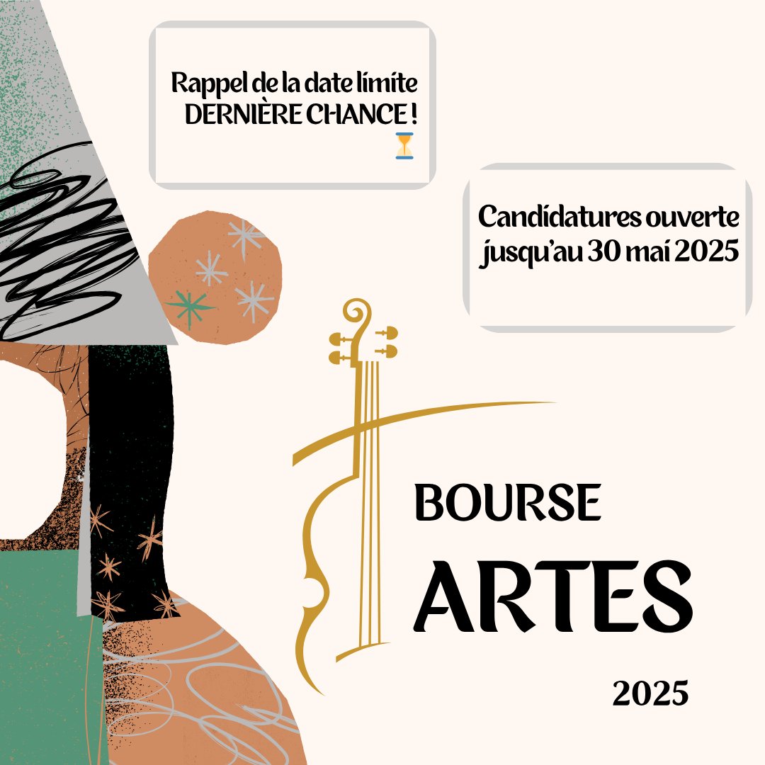 Le dépôt des candidatures pour la Bourse ARTES 2025 approche à grands pas ! 
Tu veux du soutien pour ton projet artistique ? C’est maintenant ou jamais !

Date limite : 30 mai 2025
Postule ici : fondationfranco.ca/bourses-detude…

#DatelineApproaching #BourseARTES #CréativitéFrancophone