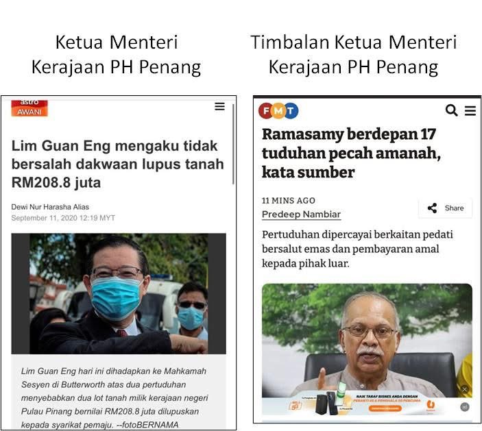 Rasuah bukan lagi kes terpencil dalam DAP — ia dah jadi budaya. Ketua Menteri &amp; Timbalan Ketua Menteri PH Pulau Pinang dua-dua ada kes mahkamah melibatkan RATUSAN JUTA. Parti konon bersih, tapi hakikatnya DAP = ‘Dalam Akaun Penuha
