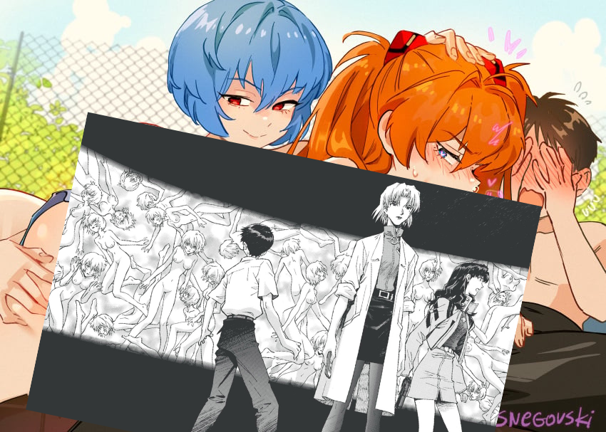 nsfwcomics's tweet photo. Neon Genesis Evangelion é um dos melhores animes já feitos e o mangá também é muito bom. Uma grande sessão no divã de um monte de personagem quebrado no meio de porradaria de robô gigante e alien. https://t.co/AWv3OBLfoc