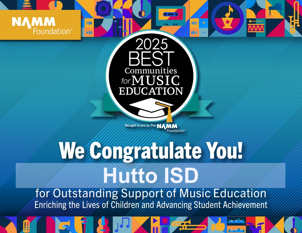 Celebrating Hutto ISD as one of 2025's #BestCommunitiesForMusicEducation!  Congratulations to all music students, teachers, and the community of Hutto, and thank you, <a href="/NAMMFoundation/">The NAMM Foundation</a>, for the recognition!
#HippoNation