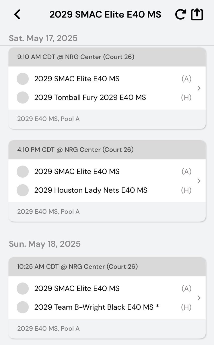 Leah Nies (@leahnies22) on Twitter photo Updated schedule for Clash of the Clubs in Houston this weekend! #SMACNATION <a href="/Elite40League/">Elite 40 League</a> Updated schedule for Clash of the Clubs in Houston this weekend! #SMACNATION <a href="/Elite40League/">Elite 40 League</a>