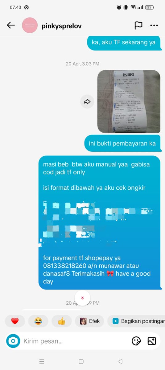 callisdaisy's tweet photo. PENIPUUU BANGSATTT, hatiii hatiii yaa gesss ini penipu user tiktok nyaa @/cutesfits_ , no shoppepay 081338218260 serang ajaa no nyaa tolong gaiss, kronologi nyaa jadi temen aku mau beli baju preloved nyaa katanya gabisa cod nah yaudah tu sama temen aku di tf, abis di tf besok an- https://t.co/7uKZtVknSZ