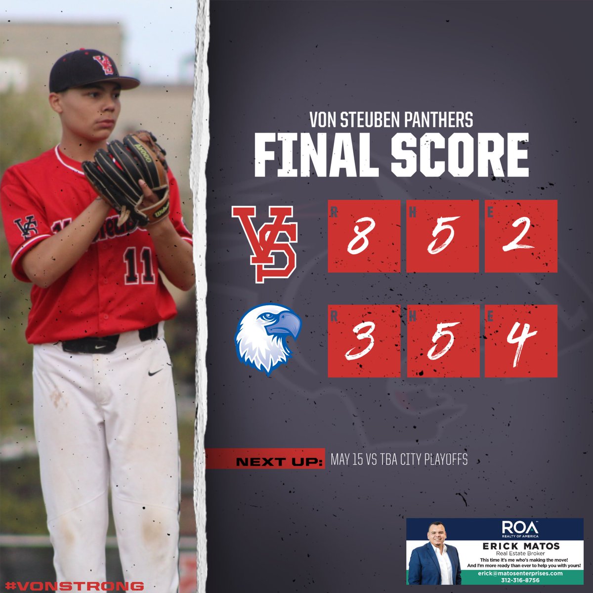 Von Steuben Baseball (@vspanthers) on Twitter photo Von advances with an 8-3 victory at Brooks. Axel Rivera was dealing on the mound (6.2 IP, 2 ER, 4H, 11k).... Von will play in the Elite 8 on Thursday. Go Panthers! @cplathletics <a href="/mikeclarkpreps/">MikeClarkPreps</a> @vonsteubenmsc Von advances with an 8-3 victory at Brooks. Axel Rivera was dealing on the mound (6.2 IP, 2 ER, 4H, 11k).... Von will play in the Elite 8 on Thursday. Go Panthers! @cplathletics <a href="/mikeclarkpreps/">MikeClarkPreps</a> @vonsteubenmsc