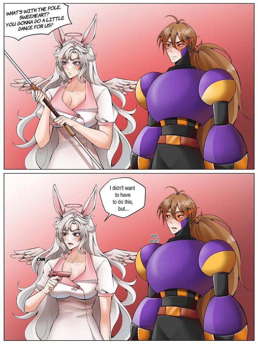 She Came Armed with Sass... and a Surprise

#CommissionedArt #OCCommission #AnimeStyleArt #BadassBunnyGirl #NurseWithAnAttitude #GunReveal #PlotTwistPanel #MangaVibes #OriginalCharacters #AnimeHumor #ArtCommission #StrongFemaleCharacter #WeaponSurprise #StylizedArt #CosplayInspo