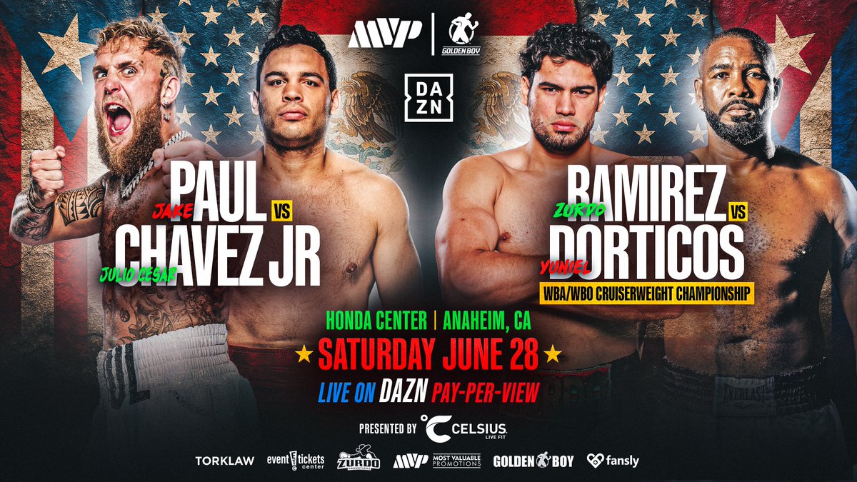 Honda Center (@hondacenter) on Twitter photo ON SALE TOMORROW 🚨 Join <a href="/MostVpromotions/">Most Valuable Promotions</a> and <a href="/GoldenBoyBoxing/">Golden Boy</a> LIVE at Honda Center on June 28 as Jake Paul, Julio Cesar Chavez Jr., Gilberto "Zurdo" Ramirez, and Yuniel Dorticos step into the ring! 🏆
🎟️: bit.ly/4dkhJMU ON SALE TOMORROW 🚨 Join <a href="/MostVpromotions/">Most Valuable Promotions</a> and <a href="/GoldenBoyBoxing/">Golden Boy</a> LIVE at Honda Center on June 28 as Jake Paul, Julio Cesar Chavez Jr., Gilberto "Zurdo" Ramirez, and Yuniel Dorticos step into the ring! 🏆
🎟️: bit.ly/4dkhJMU