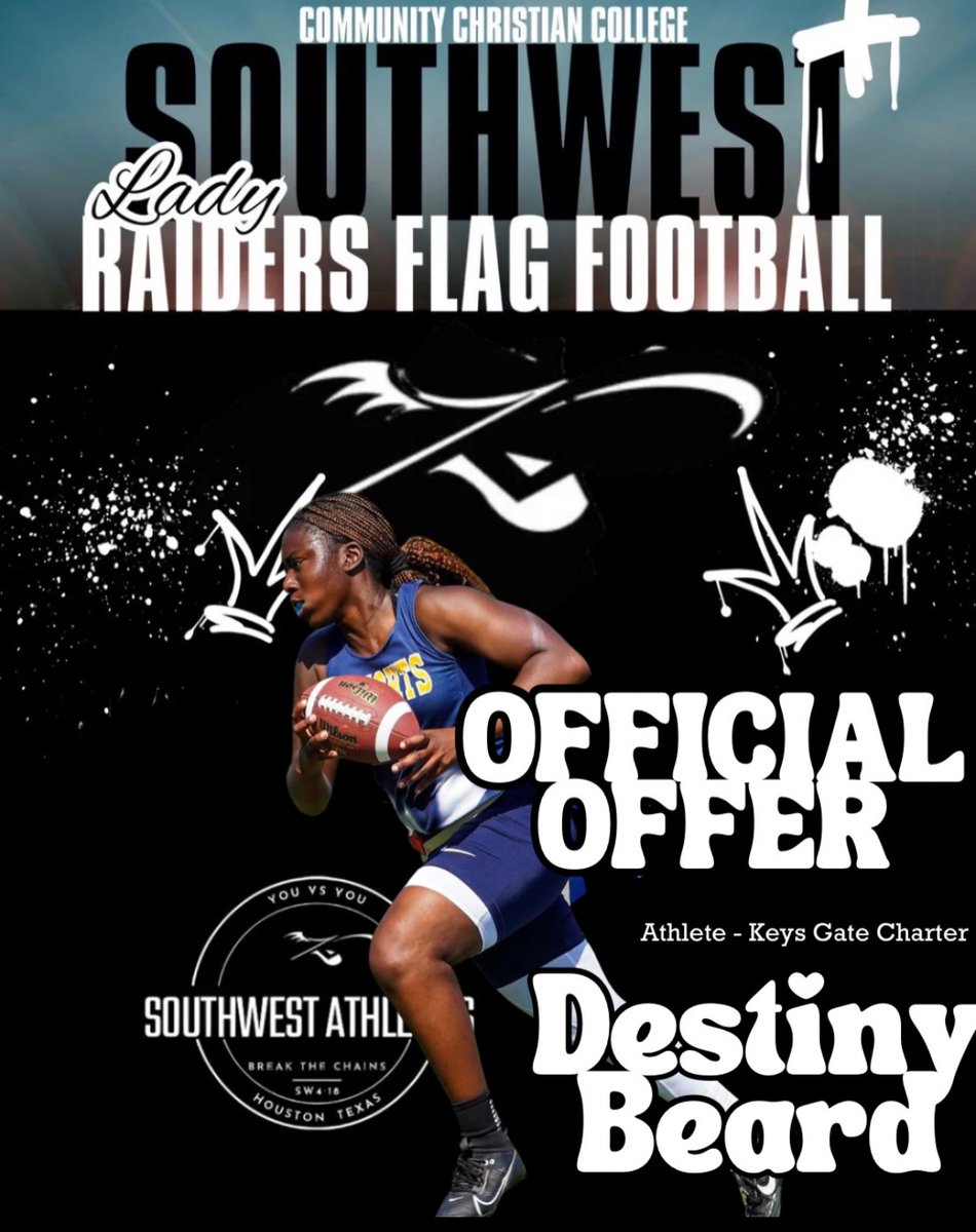Rising Stars (@jerryrecruiting) on Twitter photo Keys Gate Charter (FL) 26’ ATH <a href="/_destinybeard/">Destiny Beard</a>, a 5-year varsity starter, adds 2nd official offer from Southwest Community Christian College.
Junior Stats: 1402 Pass Yards, 11 Pass TDs; 920 Rush Yards, 8 Rush TDs, and 11 interceptions. Keys Gate Charter (FL) 26’ ATH <a href="/_destinybeard/">Destiny Beard</a>, a 5-year varsity starter, adds 2nd official offer from Southwest Community Christian College.
Junior Stats: 1402 Pass Yards, 11 Pass TDs; 920 Rush Yards, 8 Rush TDs, and 11 interceptions.