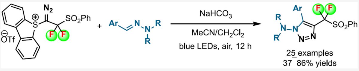 Check out our recent work published in JOC: A Photoinduced [3 + 2] Radical Cyclization of α-Diazodifluoroethyl Sulfonium Salt with Hydrazones. pubs.acs.org/doi/10.1021/ac…