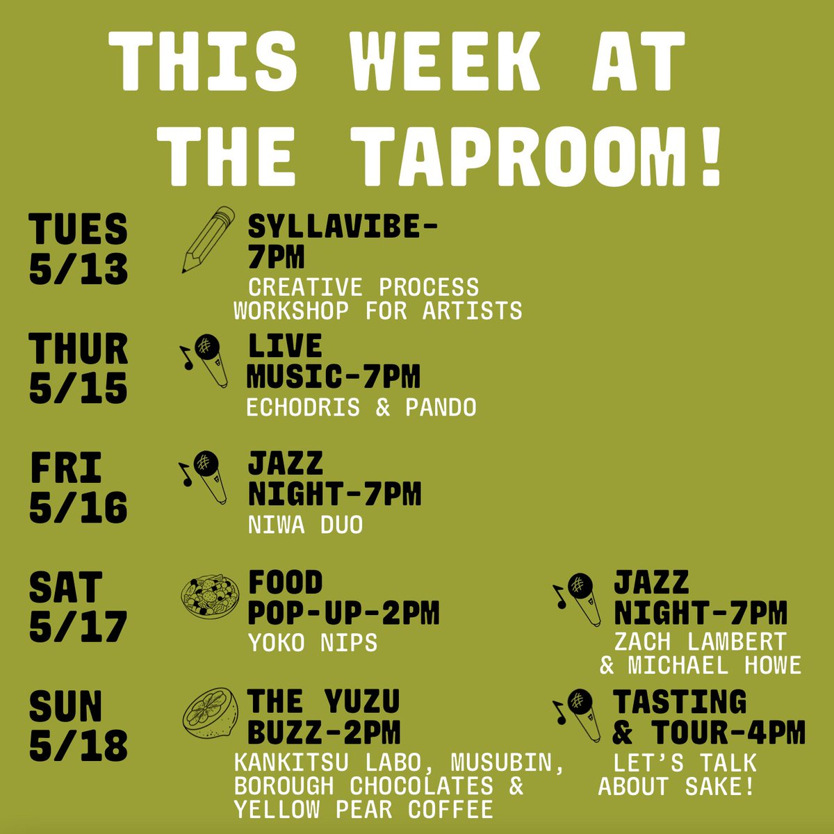 Spring continues in full swing with more taproom events!! For more info, check out our events page below:

katosakeworks.com/events

*1 drink minimum for live music events, $10 suggested donation for performers encouraged.

See you soon!