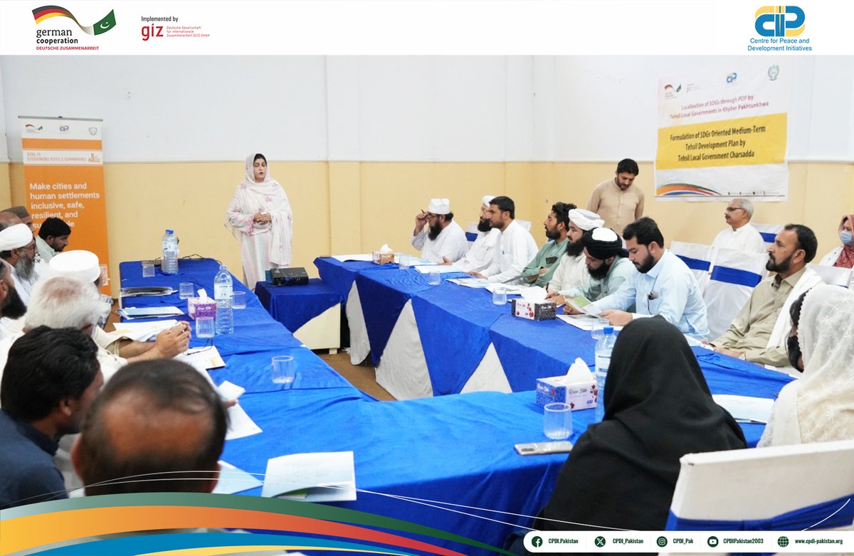 A one-day session for council members and community activists of Tehsil Charsadda on SDGs orientation and consultation for MTDP formulation was organized by CPDI under the GIZ-PLG Project "𝗟𝗼𝗰𝗮𝗹𝗶𝘇𝗮𝘁𝗶𝗼𝗻 𝗼𝗳 𝗦𝗗𝗚𝘀 𝘁𝗵𝗿𝗼𝘂𝗴𝗵 𝗣𝗗𝗣 𝗯𝘆 𝗧𝗟𝗚𝘀 𝗶𝗻 𝗞𝗣
