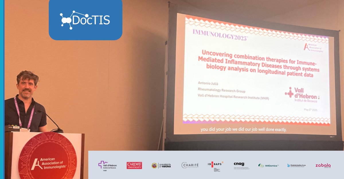 DoctisEU's tweet image. 🚀 Research from #DocTISProject presented at @ImmunologyAAI annual meeting!

🔬 Dr @ToniJuliaC (@VHIR_) attended #Immunology2025 to introduce key advances in identifying effective #drugcombinations for #IMIDs.

👉 More details: doctis.eu/combination-th…

#Immunology #AAI2025 #IMID