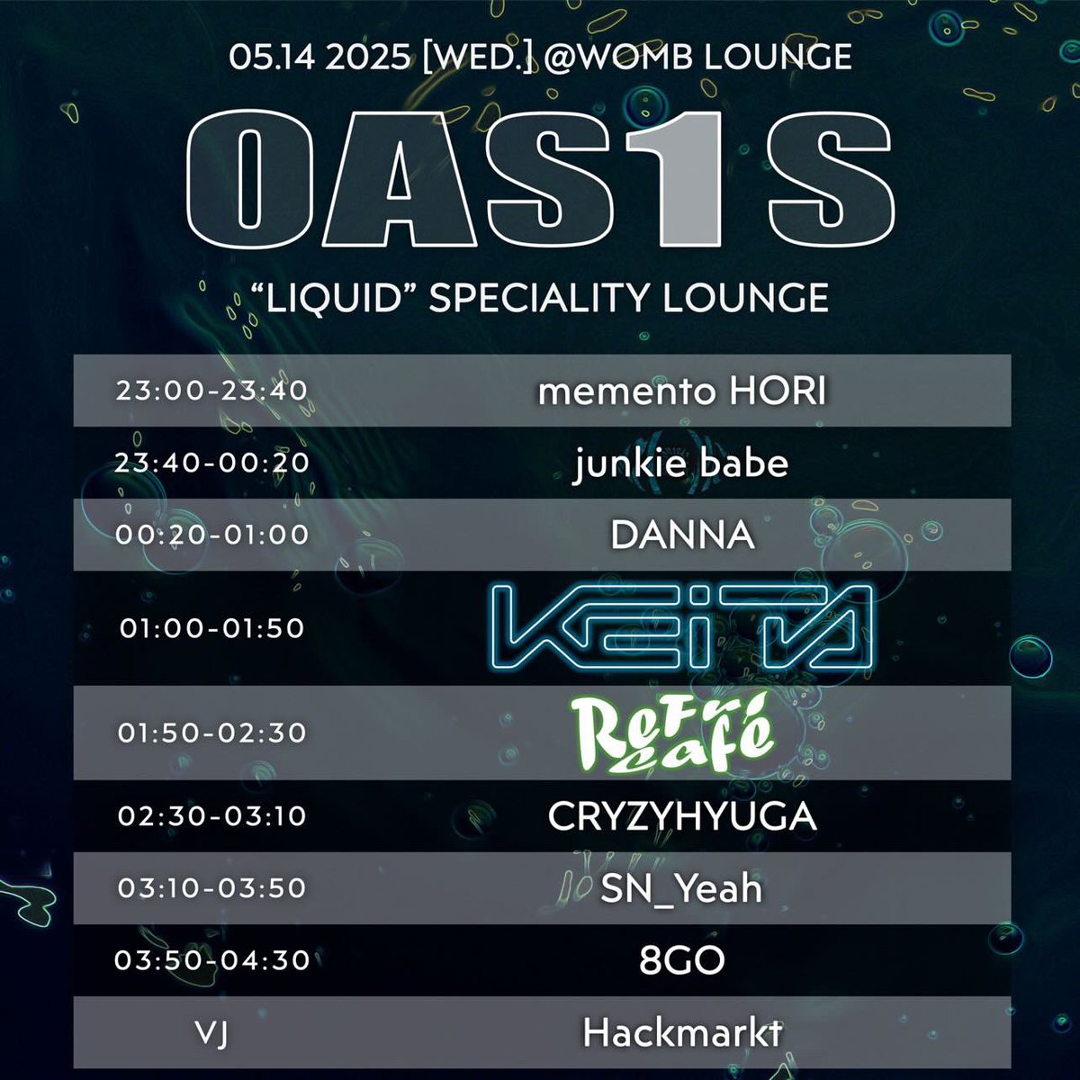 TONIGHT: DRUM &amp; BASS

Experience the full spectrum of drum &amp; bass with a special long set by <a href="/DJAKi/">DJ AKi</a> at this anniversary edition marking the party’s 2nd year.
On the 1st floor, OAS1S takes over with a night focused on liquid D&amp;B.

23:00–4:30
DOOR: ¥1500
womb.co.jp/event/2025/05/…