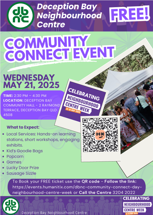 You're invited to Deception Bay Neighbourhood Centre's Community Connect Day! 🎉

Don't miss out on an afternoon of FREE fun for the whole family!

Book your FREE ticket 👇
events.humanitix.com/dbnc-community…

#events #thingstodo #deceptionbay