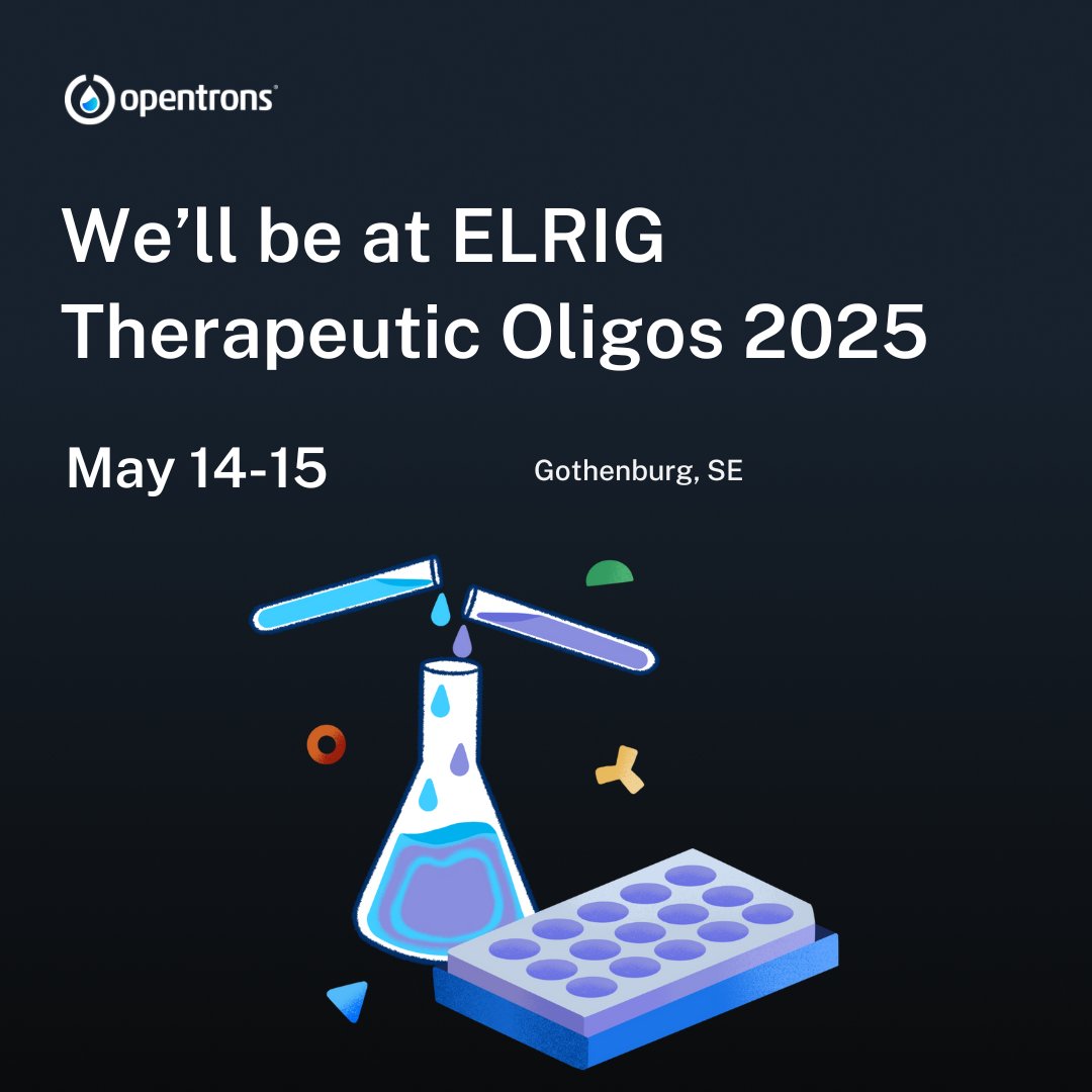 We’re at AstraZeneca in Gothenburg for ELRIG Therapeutic Oligos 2025. 
If you’re here too, join our solutions spotlight this morning at 11:55pm on Protocol Pathways for Liquid Handling Automation with Opentrons.

🧪Welcoming Yuan Guo, our new Sales Executive, based in Sweden, who