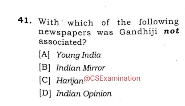 CSExamination's tweet image. Previous Year Questions 

Topic:  History / Gandhiji and Newspaper 

Comment your answer !

#UPSCPrelims2024 #UPSC #uppsc #roaro #mppsc #ukpsc #HPSC #JPSC