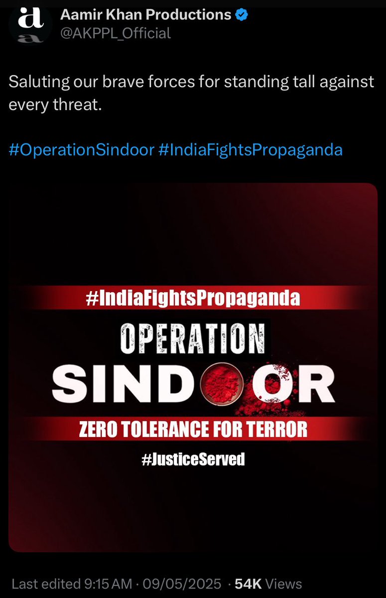 aamirsspk's tweet photo. Tweeting this just to show the neutrals that #AamirKhan has already spoken about
Pahalgam issue
Stood in solidarity with our soldiers
Tweeted on Operation sindoor.

BJP IT cell will spread hatred no matter what, but the truth should not be manipulated.

#SitaareZameenPar https://t.co/BYaFJzBhaE
