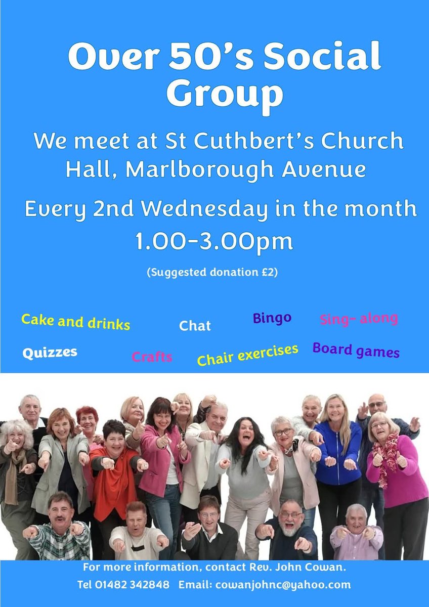 Hull CC Tenant Participation Team (@hcctpt) on Twitter photo Its Wonderful Wednesday and this PM sees the Over 50's Social Group meeting at St Cuthbert's Church for their monthly activity session. See below for details and why not go along. <a href="/HCCWest/">West Hull Area Committee</a> Its Wonderful Wednesday and this PM sees the Over 50's Social Group meeting at St Cuthbert's Church for their monthly activity session. See below for details and why not go along. <a href="/HCCWest/">West Hull Area Committee</a>
