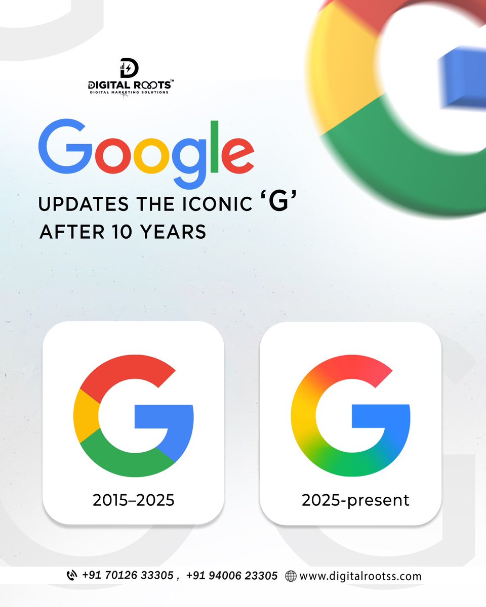 digitalrootss's tweet photo. #Google just refreshed its iconic ‘G’ after a decade! 🔄✨ 

A subtle shift, but a bold move in branding evolution. What do you think of the new look?

 #GoogleUpdate #LogoEvolution #DigitalDesign #DigitalRoots https://t.co/xdCgpbDU8V