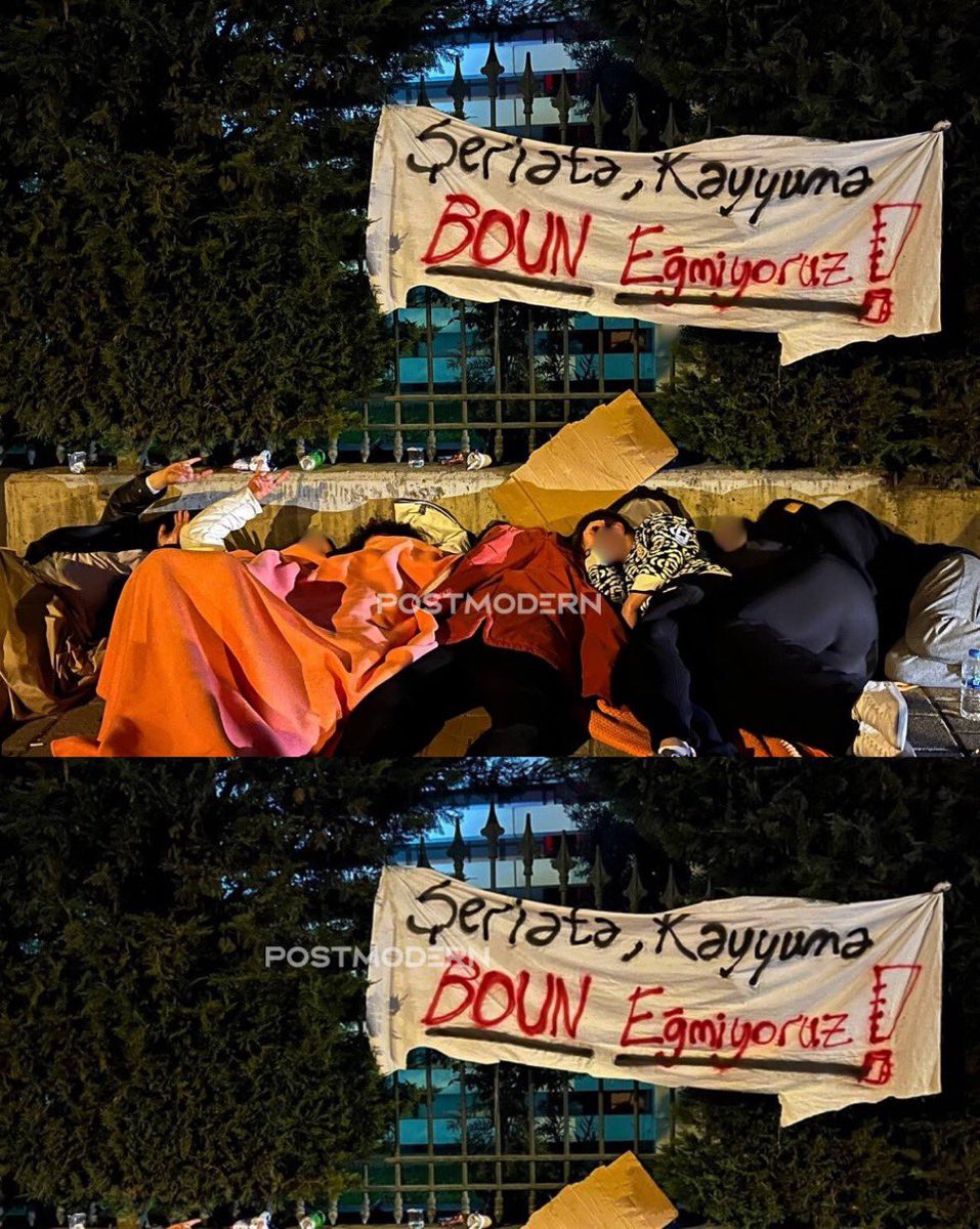 ne olursa olsun üniversitelilerin direnci düşmüyor. 
bu görüntü dün gece istanbul emniyet müdürlüğü önünden. öğrenciler gözaltındaki arkadaşları için emniyet önünde sabahlamış.