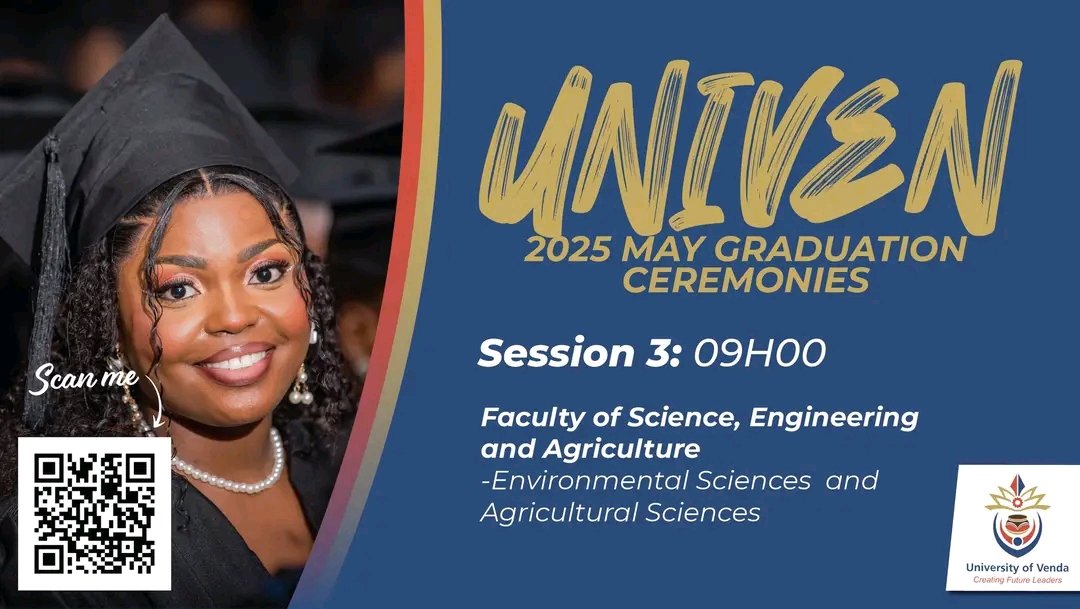 University of Venda (@univenofficial) on Twitter photo πππ π, πππππππ π π₯π
Itβs time to celebrate the next chapter of our graduates' journey.
Donβt miss the moment β join us LIVE starting at 09:00.
youtube.com/live/UBmiZeI87β¦
Or scan the QR code to tune in.
Letβs celebrate academic excellence and #CreatingFutureLeaders. πππ π, πππππππ π π₯π
Itβs time to celebrate the next chapter of our graduates' journey.
Donβt miss the moment β join us LIVE starting at 09:00.
youtube.com/live/UBmiZeI87β¦
Or scan the QR code to tune in.
Letβs celebrate academic excellence and #CreatingFutureLeaders.