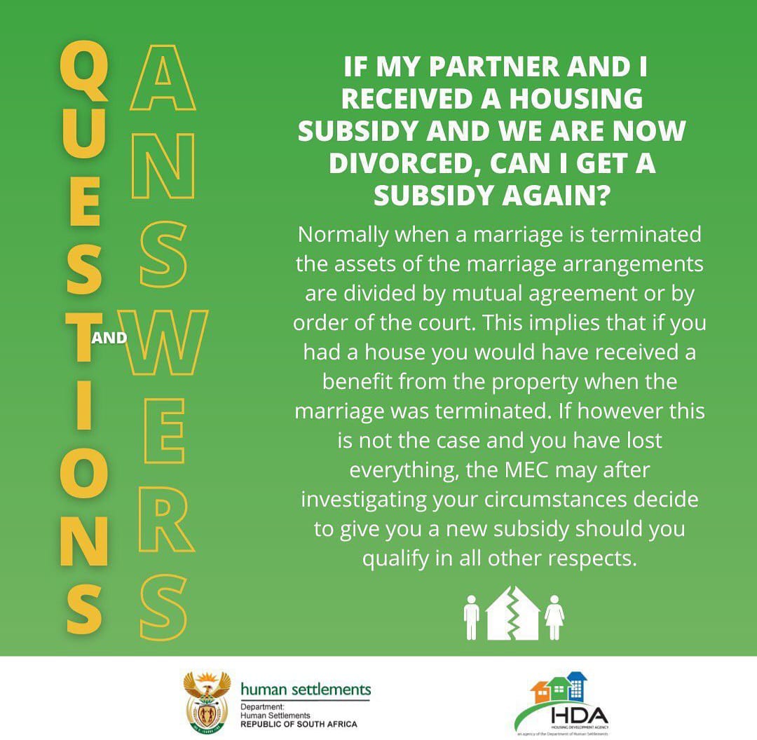 GP_DHS's tweet image. Q. If my partner and I received a housing subsidy and we are now divorced, can I get a subsidy again?

#TheHDA #DHSProjects #RebuildTheHDA AffordableHousing #Housing #property #GrowingGautengTogether