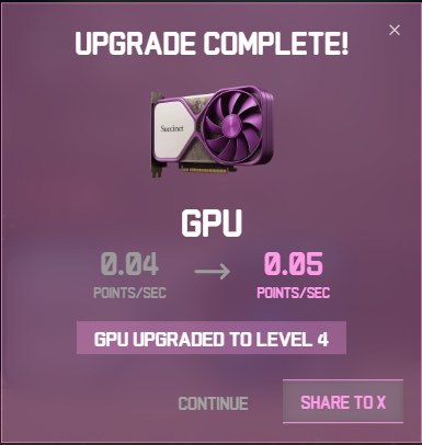 I just upgraded by GPU to level 4 in Stage 2 by <a href="/SuccinctLabs/">Succinct</a>! #ProveWithUs
