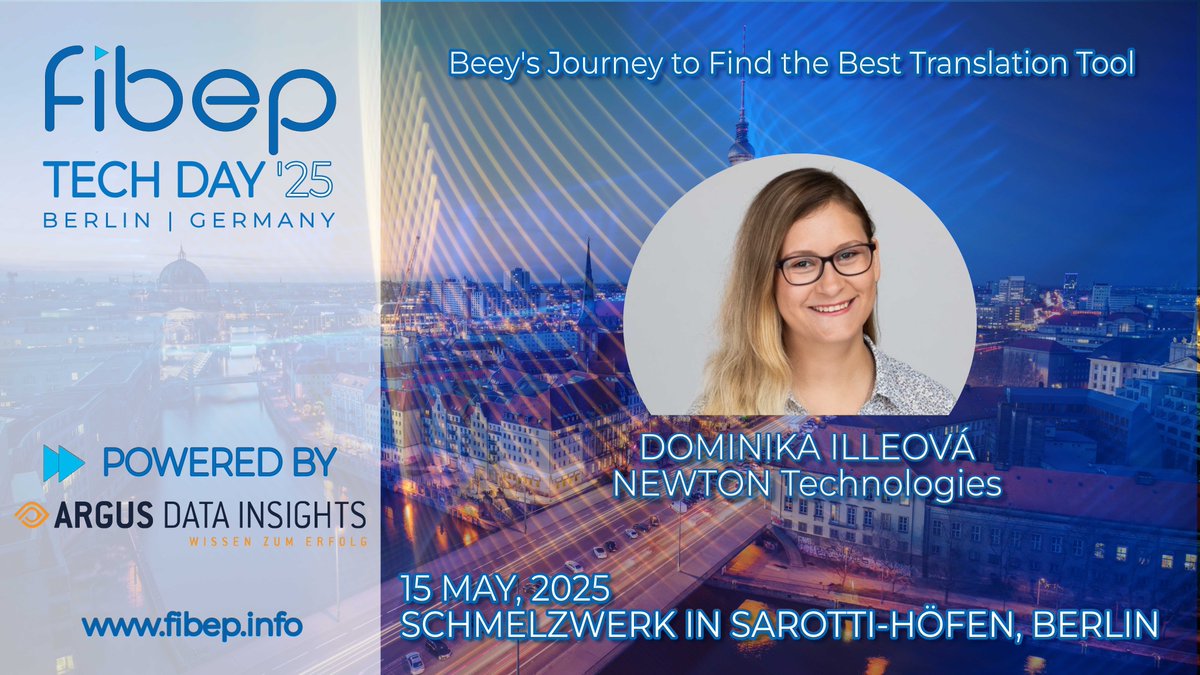 FIBEP #MediaIntelligence #MediaInsights (@_fibep) on Twitter photo Last day to register for virtual #TechDay2025!
Don’t miss Dominika Illeová from <a href="/NEWTONTechCZ/">NEWTON Technologies</a> on
"Beey's Journey to Find the Best Translation Tool."
Linguist + marketing expert powering AI in 30+ languages.
fibep.info/tech-day-2025 Last day to register for virtual #TechDay2025!
Don’t miss Dominika Illeová from <a href="/NEWTONTechCZ/">NEWTON Technologies</a> on
"Beey's Journey to Find the Best Translation Tool."
Linguist + marketing expert powering AI in 30+ languages.
fibep.info/tech-day-2025