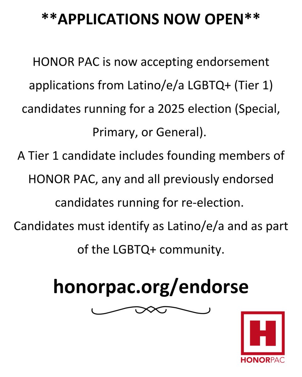 Applications for Endorsement now Open! honorpac.org/endorse 
  #honorpac #lgbtq #pride #endorse