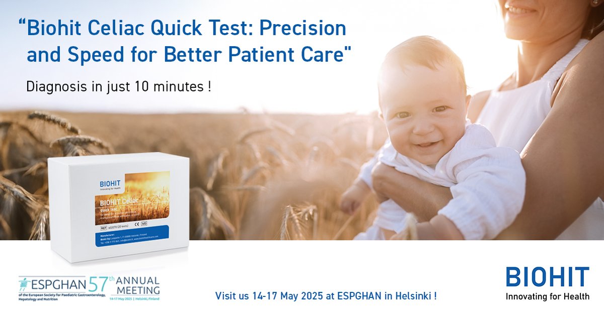 Join us at ESPGHAN 2025, 14-17 May 2025 in Helsinki, Messukeskus, Helsinki, Finland, booth No. 36.

#ESPGHAN2025 #Biohit #LactoseIntolerance #Celiacdisease #Innovatingforhealth #Diagnostics #Helsinki #Gastroenterologist #nutrionist