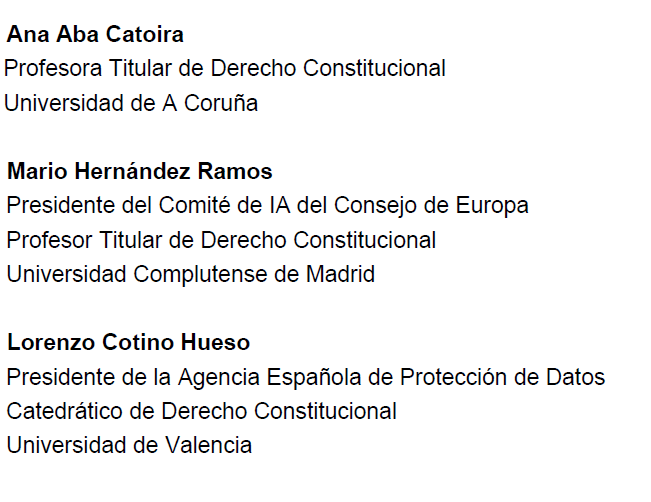 Hoy en <a href="/FacDerecho_UNED/">Fac. Derecho UNED</a> 
DEBATES CONSTITUCIONALES

Seminario sobre INTELIGENCIA ARTIFICIAL Y DERECHOS FUNDAMENTALES

Con <a href="/cotino/">Lorenzo Cotino Hueso</a> <a href="/aba_catoira/">Ana Aba Catoira</a>  <a href="/MarioHrdezRamos/">MarioHernándezRamos</a> y L. Rebollo

Coords. J. Tudela, J.Alguacil, F. Reviriego y M.Salvador