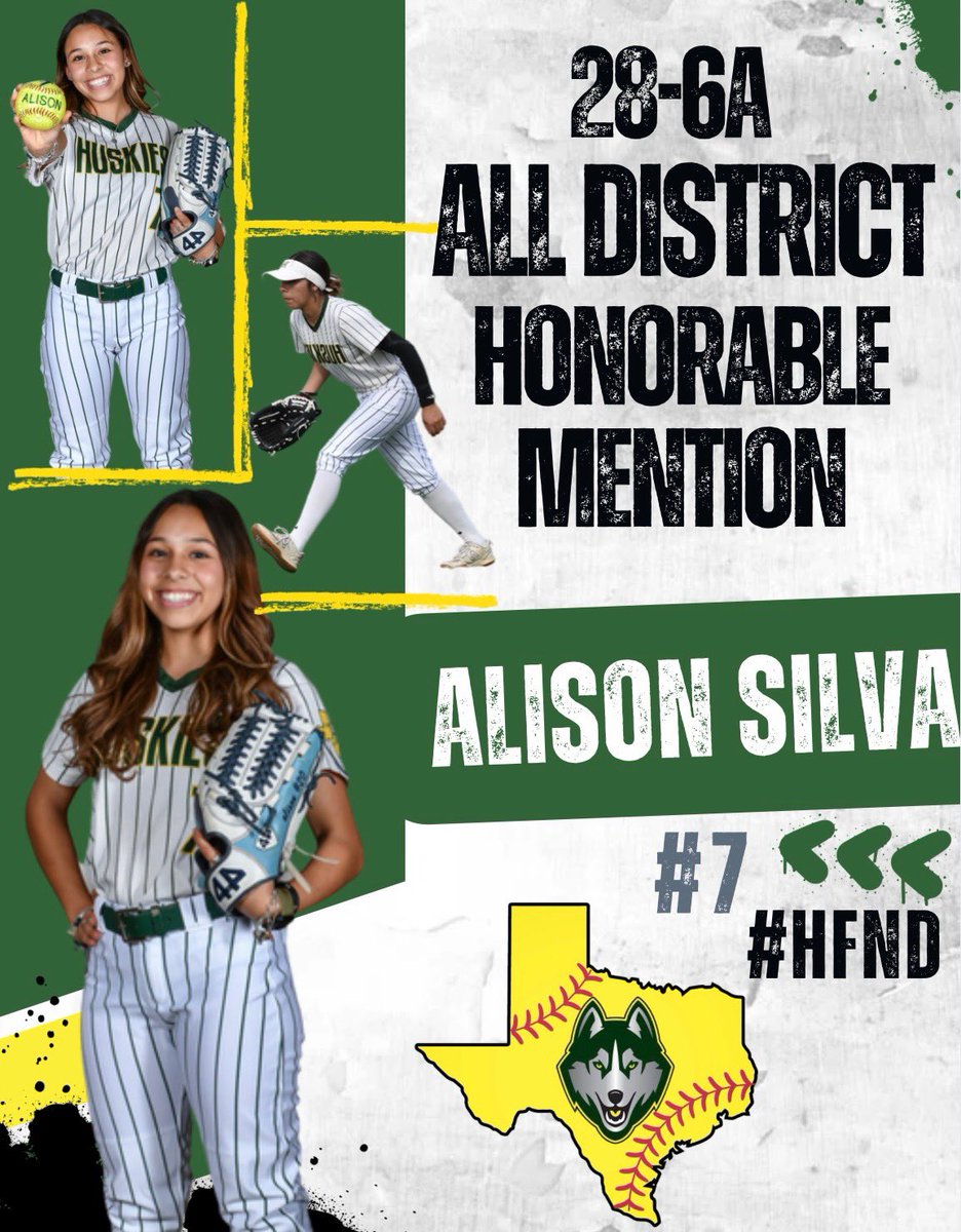 Congratulations to Alison Silva
for earning 28-6A Honorable Mention for the 24-25 softball season! 
Your hustle &amp; grit is everything!!🥎🐕
#HFND #holmessoftball