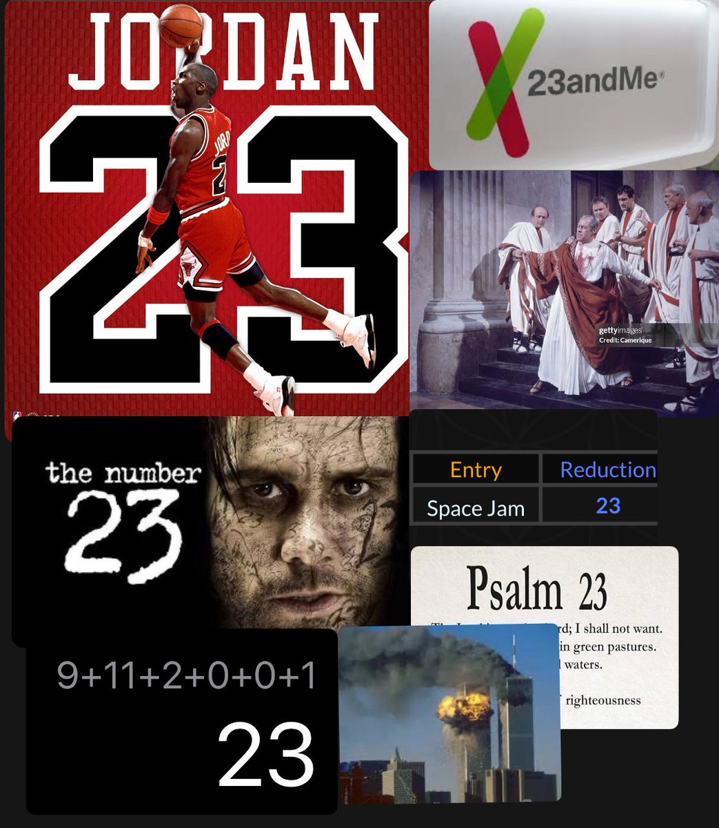 missnic06's tweet image. The 23 Enigma is the belief that the number 23 appears with eerie frequency in strange, significant, or catastrophic events. 9/11/2001 sums to 23. Julius Caesar (JC) was stabbed 23 times. The Number 23 starred Jim Carey (JC). BC = 23 (Before Christ). The 23rd letter is W (double…