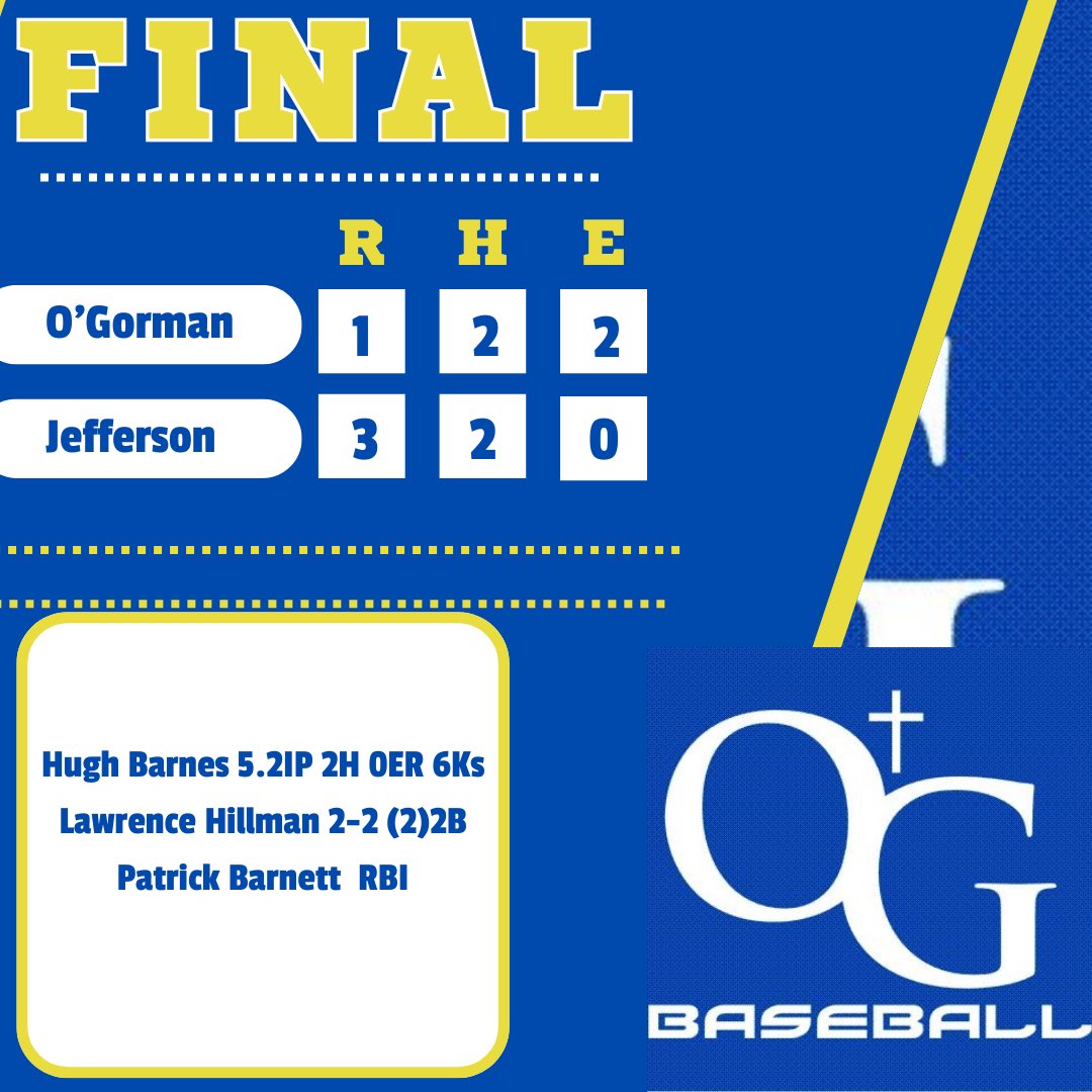 Knights fall to Jefferson. Next up regionals⚾️