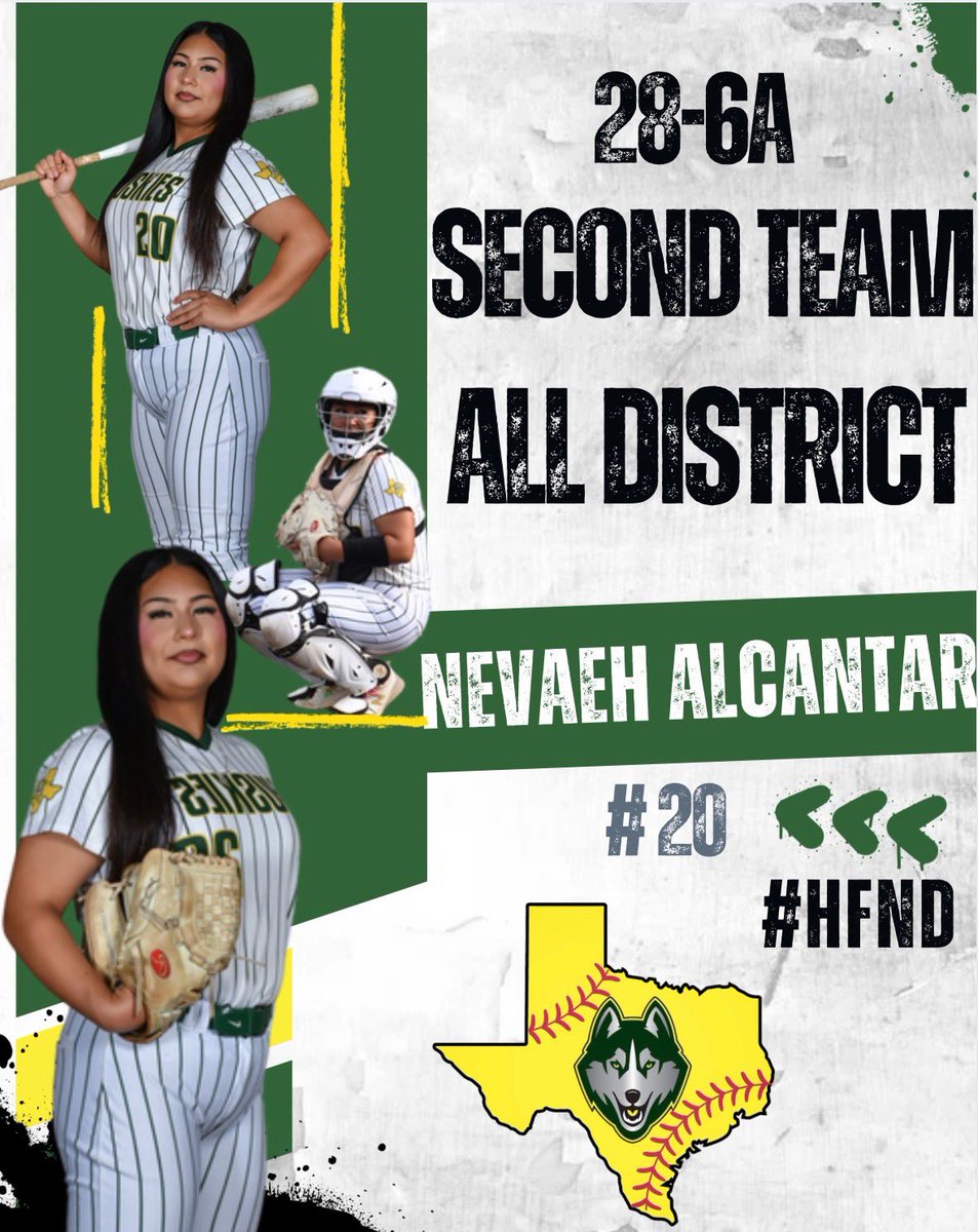 Congratulations to Nevaeh Alcantar 
for earning 28-6A 2nd Team All- District for the 24-25 softball season! 
We are proud of you &amp; all you have accomplished! 🥎🐕
#HFND #holmessoftball