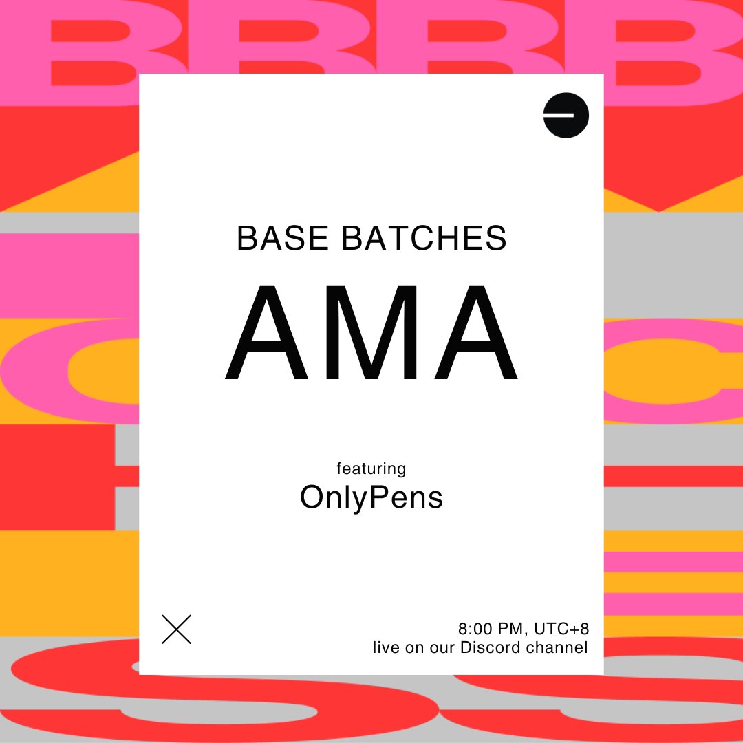We’re hosting an AMA on <a href="/basepilipinas/">Base Philippines</a>'s Discord Channel featuring projects from <a href="/base/">Base</a> Batches 🎙️

First up: <a href="/_onlypens/">OnlyPens</a>, founded by <a href="/theointech/">Theo In Tech</a> and <a href="/Ry0zaki_/">Ry Ozaki</a>. Let’s get to know their story and what they’re building—hosted by <a href="/Eizz_Web3/">eizzweb3.base.eth</a>.

🔗 discord.gg/QNwG59kUGn