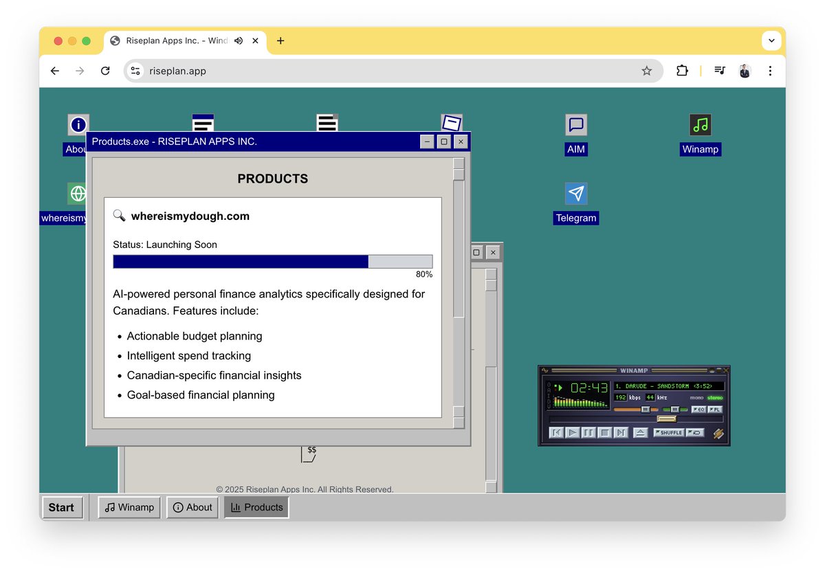 if you don't have a winamp player with Darude Sandstorm on your company website you're not vibing hard enough riseplan.app