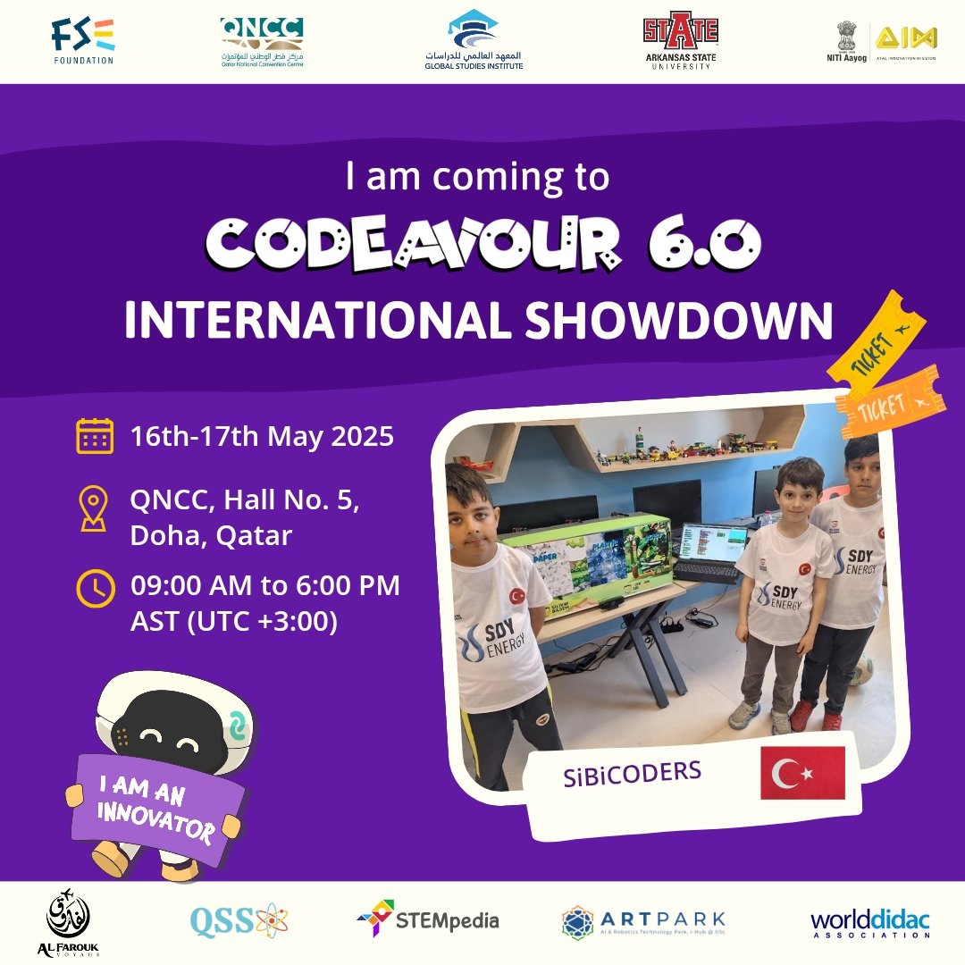 BilsemSilivri's tweet image. Silivri Bilsem olarak KATAR&apos;da yapılacak Uluslararası yarışmaya hazırız. 
#Codeavour6 #AIChampions #CodeavourBuzz