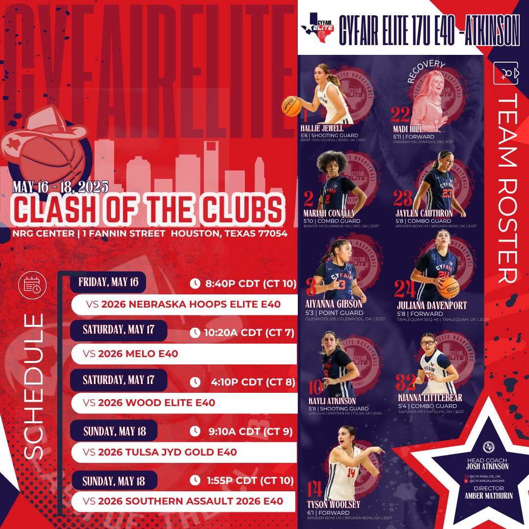 Josh Atkinson (@joshatkinson310) on Twitter photo Looking forward to a great weekend of hoops! Come watch these girls get after it! Love how they play the game 💪🏼👀
<a href="/ambermathurin/">Amber Mathurin</a>
<a href="/CyFairOklahoma/">CyFair Elite Oklahoma</a>
<a href="/CFEliteSports/">CyFair Elite Sports</a> Looking forward to a great weekend of hoops! Come watch these girls get after it! Love how they play the game 💪🏼👀
<a href="/ambermathurin/">Amber Mathurin</a>
<a href="/CyFairOklahoma/">CyFair Elite Oklahoma</a>
<a href="/CFEliteSports/">CyFair Elite Sports</a>