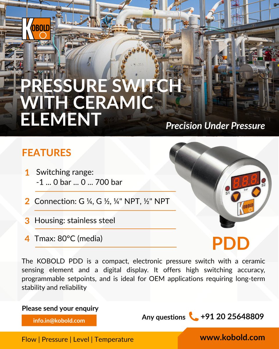 KOBOLD’s Pressure Switch with Ceramic Element (PDD)

☎ 020 25648809/14 | 📧 marketing.in@kobold.com | 🌐 kobold.com

#pressuremeasurement #pressureswitch #automation #KOBOLD #instrumentation #OEMsolutions #processcontrol #industrialautomation #koboldindia