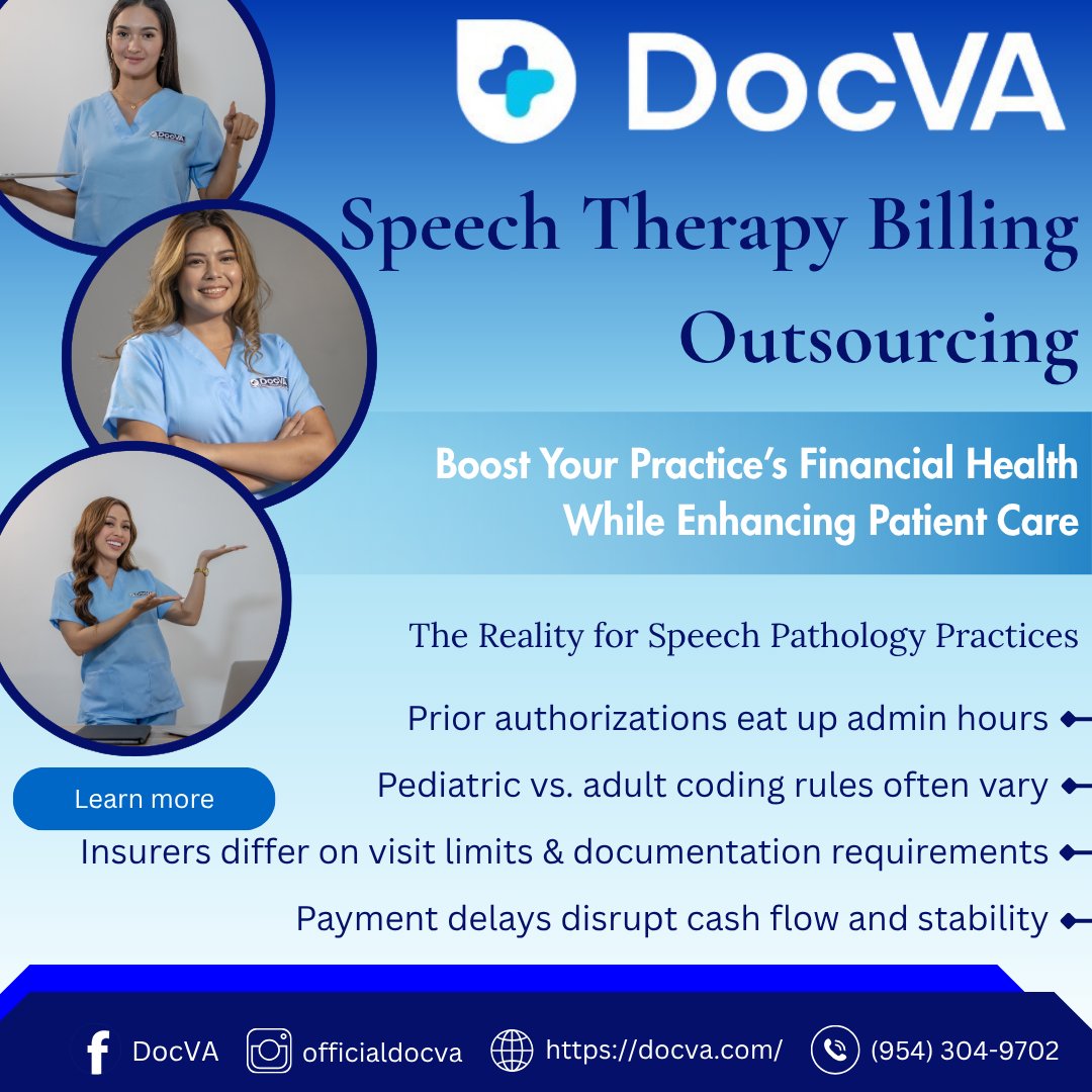Docva_US's tweet image. Billing challenges shouldn’t hold your speech therapy practice back. From prior authorizations to varied coding rules, outsourcing helps you stay focused on patient progress—not paperwork.
#SpeechTherapyBilling #MedicalBillingOutsourcing 

docva.com/speech-therapy…