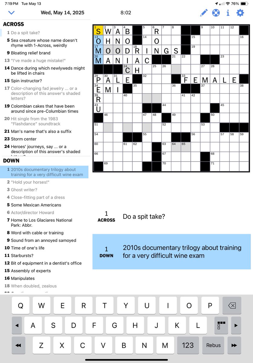 The new york times crossword for 5/14 is interesting <a href="/SOMM_FILM/">SOMM</a>