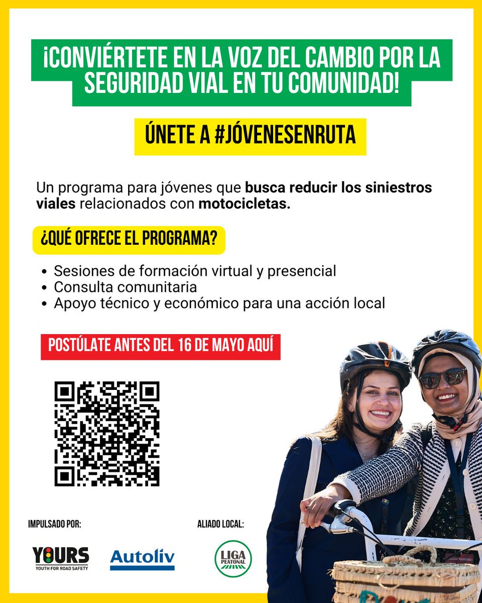 🌟 Los siniestros viales son la principal causa de muerte entre jóvenes en México. #JóvenesEnRuta busca jóvenes del #Edomex con ganas de actuar, proponer y cambiar su entorno. 

📅 Aplica antes del 16 de mayo
👉 Escanea el código QR