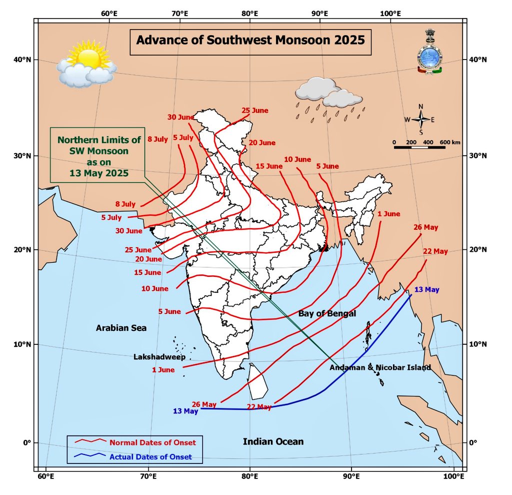 SkyForecastMaN4's tweet image. SW Monsoon e Year 9 Days Early gaa Start Ayyindi.
 *Telangana lo May Last week lo Start Kavachu.*
#SouthwestMonsoon2025
#SWmonsoon
#Telangana
#Hyderabad
#maN4us