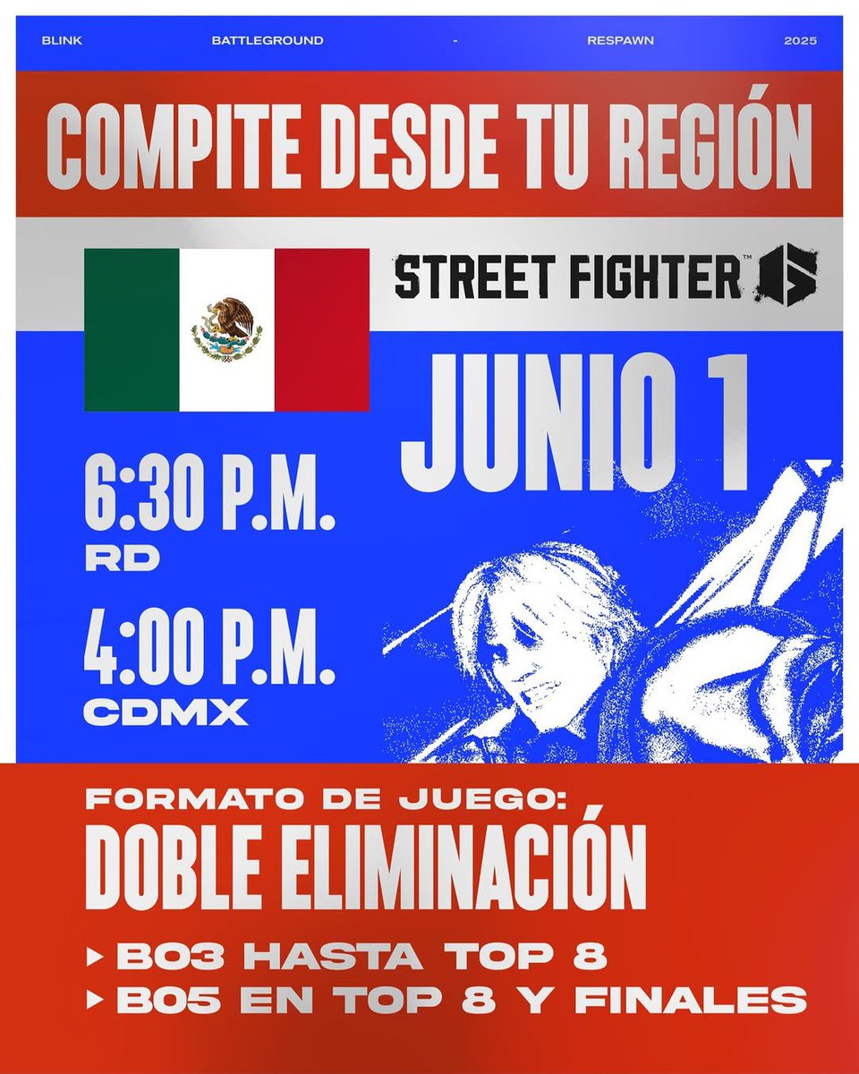 SoloMancosF's tweet image. México are you ready? 
Gana un vuelo y una entrada para el @BlinkRespawn cortesía de @arajetairlines  
Clasificatorio online rumbo a Blink Respawn 2025.
Domingo 1 de junio – 6PM AST
Formato: Doble eliminación, BO3 hasta Top 8, BO5 en Top 8 y finales.