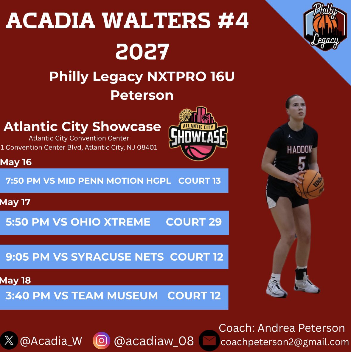 Acadia Walters (@acadia_w) on Twitter photo Here is my schedule for this weekend in Atlantic City! Canโt wait to get back on the court with my teammates. Come and check us out! <a href="/PGHNewJersey/">Prep Girls Hoops New Jersey</a> <a href="/SelectEventsBB/">Select Events Basketball</a> <a href="/PRO16G/">NXTPRO Girls League</a> Here is my schedule for this weekend in Atlantic City! Canโt wait to get back on the court with my teammates. Come and check us out! <a href="/PGHNewJersey/">Prep Girls Hoops New Jersey</a> <a href="/SelectEventsBB/">Select Events Basketball</a> <a href="/PRO16G/">NXTPRO Girls League</a>