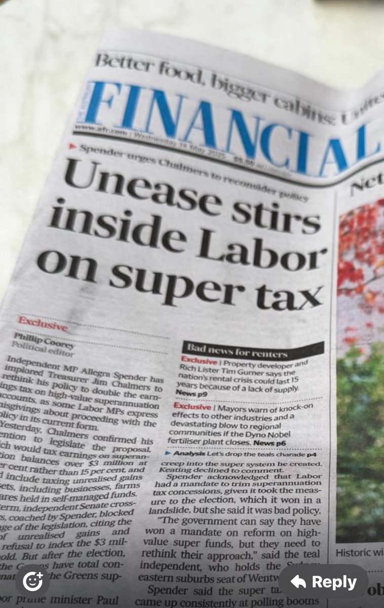Geoff Wilson (@geoffwilsonwam) on Twitter photo The <a href="/AustralianLabor/">Australian Labor</a> is trying to tax unrealised gains. My view is that it is unfair and illogical. It will have significant consequences.
What do you think?
<a href="/PhillipCoorey/">Phillip Coorey</a> <a href="/JEChalmers/">Jim Chalmers MP</a> <a href="/spenderallegra/">Allegra Spender</a> The <a href="/AustralianLabor/">Australian Labor</a> is trying to tax unrealised gains. My view is that it is unfair and illogical. It will have significant consequences.
What do you think?
<a href="/PhillipCoorey/">Phillip Coorey</a> <a href="/JEChalmers/">Jim Chalmers MP</a> <a href="/spenderallegra/">Allegra Spender</a>