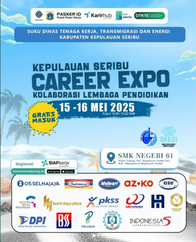 IDJobfair's tweet photo. Career Expo ini bakalan diselenggarakan pada tanggal 15-16 Mei 2025, di SMK N 61 Pulau Tidung. Bagi Jobseekers di Kepulauan Seribu, boleh dicoba!

#InfoJobfairMei2025 #JobfairJakarta2025

Sumber: https://t.co/9bEpUw3sbY https://t.co/x1yiaHNvrM